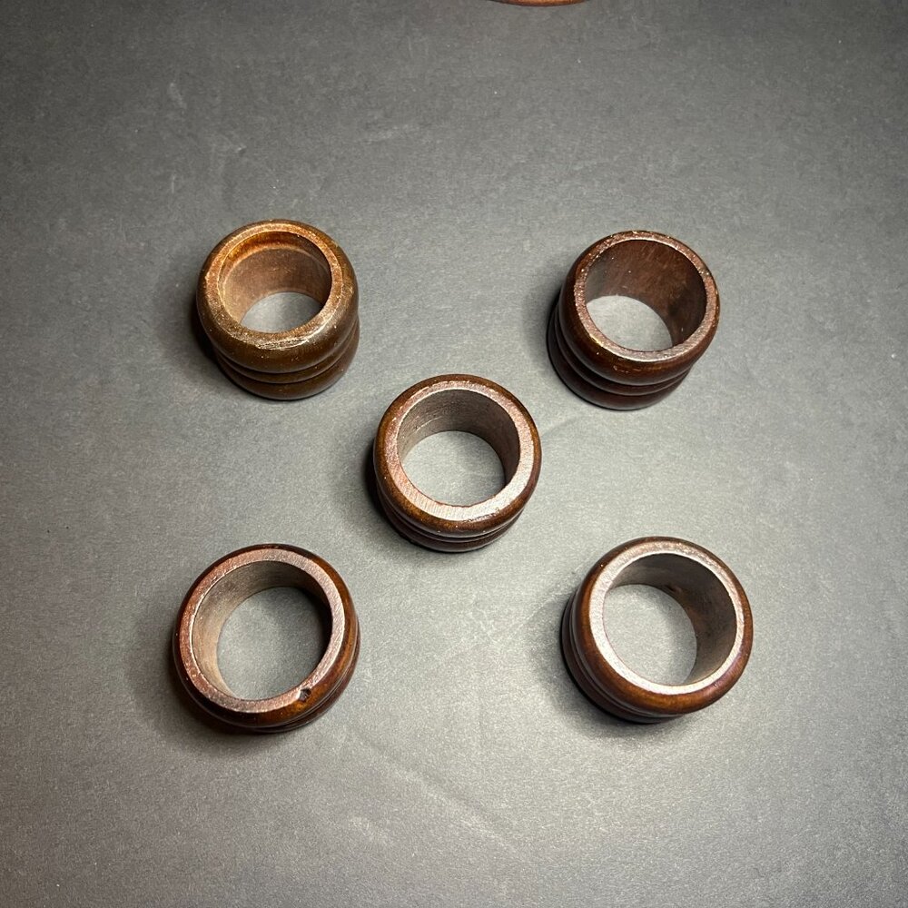 Vintage Retro Price Import Set of 5 Wooden Napkin Holder Rings & Stand 9.75" - Picture 4 of 8